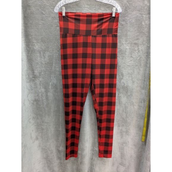 Latched Mama Pants - Red Buffalo Plaid Print Womens Maternity‎ Medium Leggings Casual Comfy Stretch